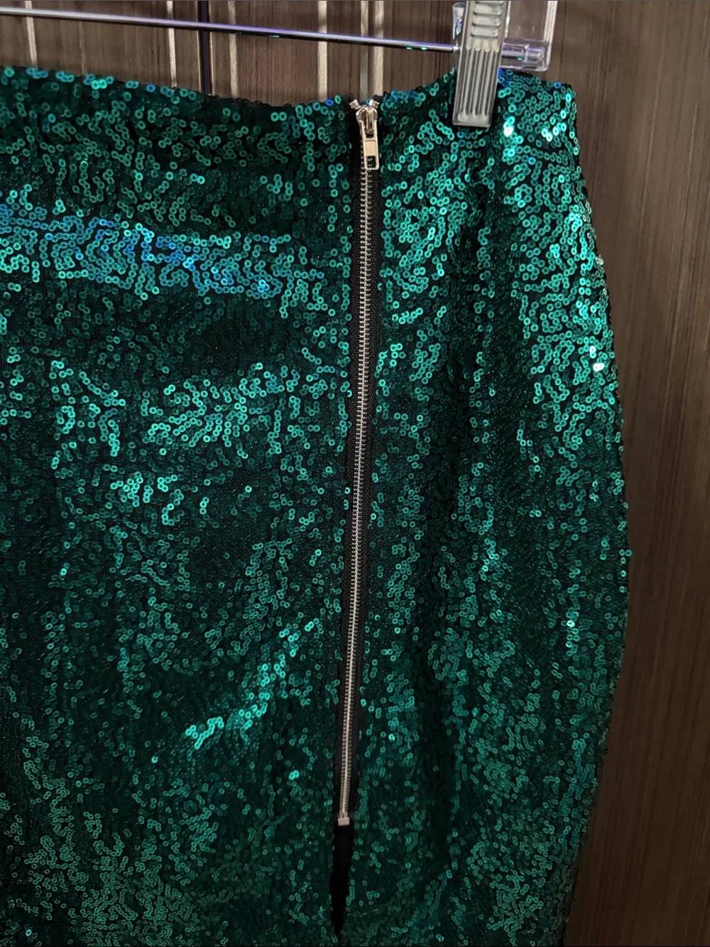 Green Sequin Mini‎ Skirt with Front Exposed Zip
